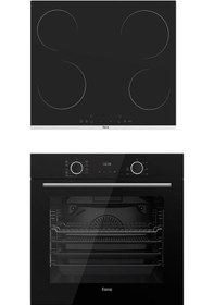 Resim Ferre XE63CS Fryart - MS261 Vitroseramik 2'li Siyah Cam Ankastre Set 