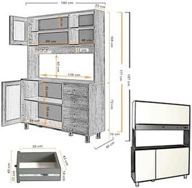 Resim Grano Kahve Köşesi Çok Amaçlı Kiler Dolabı, 140 Cm, Parlak Beyaz 