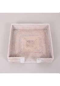 Resim Laura 30x30x8 Cm Akça Renk Rattan Saklama Düzenleme Kutusu Beyaz 