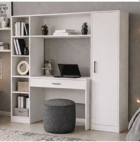 Resim Bilgisayar Masası, Hekta Kitaplıklı, Kapaklı Kitaplıklı Çalışma Masası - Beyaz Çok Renkli 