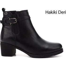 Resim GÖNDERİ(R) Kadın / Kız Siyah Floter Fermuarlı Kalın Topuklu Hakiki Deri Bot 