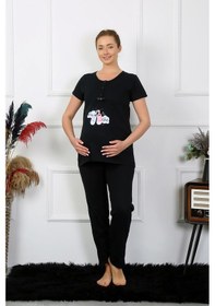 Resim Akbeniz Kadın Kısa Kol Hamile Lohusa Pijama Takımı Siyah 45210-siyah 