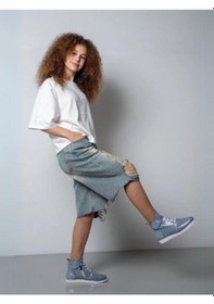 Resim Kız Çocuk Yırtık Denim Kot Şort-15784 Mavi 