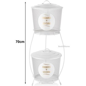 Resim Toptanfoni Lüx Ferforje Iki Katlı Metal Patates Ve Soğan Saklama Kovası Fileli Beyaz Beyaz 