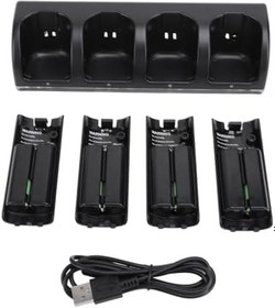 Resim Wii Uzaktan Kumanda Için 4'ü 1 Arada Şarj İstasyonu, 4 Paket 2800mAh Şarj Edilebilir Pil Ile Uzaktan Kumanda Şarj İstasyonu, Kontrol Cihazı Şarj İstasyonu İstasyonu (BLACK) 