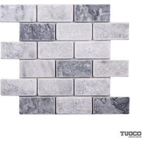 Resim TUQCO Doğaltaş Fileli 5 X 10 Muğla Beyazı - Gümüş Eskitme Mermer Mozaik 