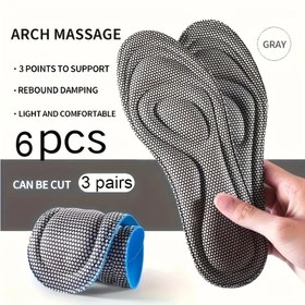 Resim 6 adet/3 çift 5D Hafıza Köpük Tabanlıklar - Nefes Alabilir Petek Tasarım, Ter Emici ve Şok Emici Kemer Destekli Koşu, Spor, Günlük Kullanım için 3-Noktalı Basınçlı - Hafif Ergonomik Masaj Tabanlıkları, Atletler için İdeal Hediye, Atletik Ayak Bakımı | Rahat Ayakkabılar | Esnek Tabanlık, Hafıza Köpüğü Ayakkabılık 