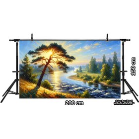 Resim Venspor Altın Işıklar: Nehir Kenarında Gün Batımı Arkaplan - 200x150cm Fon Duvar Örtüsü 