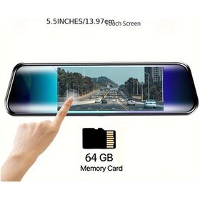 Resim Dream011 Yixingjia 5.5 Inç Ips Dokunmatik Ekran 1080p Çift Kameralı Araç İçi Dvr 64gb Kartlı Gece Görüşü 