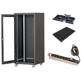 Resim Setrack 26U 19" 600x600 Rack Kabinet - Sabit Raf - Fan Modülü - Grup Priz 