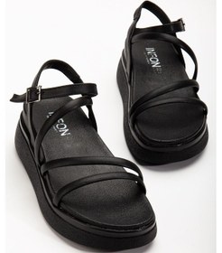 Resim 24422-844 Siyah Dolgu Topuk Kadın Sandalet Altın - Taba 