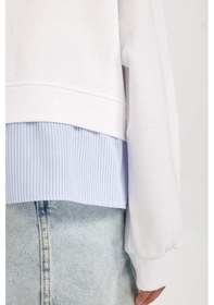Resim DeFacto Kız Çocuk Relax Fit Bisiklet Yaka Etek Ucu Detaylı Sweatshirt D0703A824AUWT34 Beyaz 