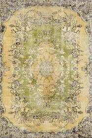 Resim Yeşil Oryantal Modern Geometrik Etnik Eskitme Desenli Boho Makinada Yıkanabilir Hafif Hav Toz Vermez Leke Tutmaz Kaymaz Taban Dijital Makine Baskı Halı Oturma Odası Salon Yolluk Koridor Mutfak Halısı 