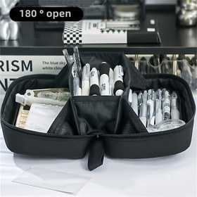 Resim 180° Açılır Kanvas Kalem Kutusu - Büyük Kapasiteli, Çift Fermuar Tasarımı, Dayanıklı Kumaş - Okul Malzemeleri, Makyaj Depolama ve Tatil Hediyeleri İçin İdeal, Kalem Kutusu 
