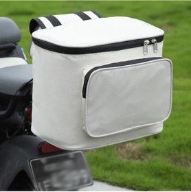 Resim Elektrik Motosiklet Su Geçirmez Arka Arka Çekme Asma Çanta Büyük Kapasiteli Kask Depolama Çantası Beyaz Turuncu 