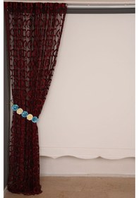 Resim Vakko Çift Renk Bordo İp Perde Hazır Düğmeleri Dikilmiş İp Perde 300 250 Cm Bordo 