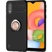 Resim Samsung Galaxy A01 Kılıf Kickstand Ring Holder Siyah Rose Microsonic