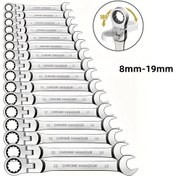 Resim 1 Adet Krom Vanadyum Çelik Hareketli Başlıklı Cırcır Anahtarı - Çift Başlı Değiştirilebilir Tasarım, 8mm/0.31in Sürücü, Ev Dekorasyonu & Oto Tamiri için Ergonomik Sap, Dar Alanlar İçin Dayanıklı El Aleti, Araba Tamir Aracı, Şık Metalik Yüzey, Sağlam Yapı 