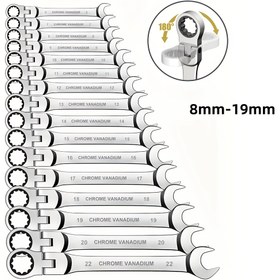 Resim 1 Adet Krom Vanadyum Çelik Hareketli Başlıklı Cırcır Anahtarı - Çift Başlı Değiştirilebilir Tasarım, 8mm/0.31in Sürücü, Ev Dekorasyonu & Oto Tamiri için Ergonomik Sap, Dar Alanlar İçin Dayanıklı El Aleti, Araba Tamir Aracı, Şık Metalik Yüzey, Sağlam Yapı 