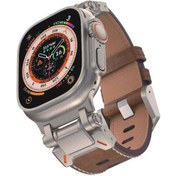 Resim Watch Ultra 49mm Clo- Krd-114 Metal Başlıklı Suni Deri Kordon-açık Kahve 