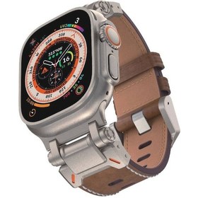 Resim Watch Ultra 49mm Clo- Krd-114 Metal Başlıklı Suni Deri Kordon-açık Kahve 