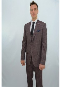 Resim Presto Erkek Yelekli Slimfit Takım Elbise 6 Drop Bordo-777-800 Bordo 