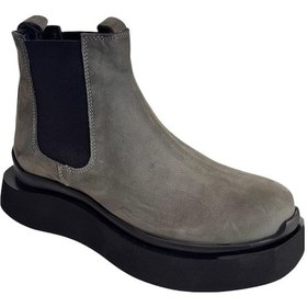Resim Gri Hakiki Nubuk Deri İçi Sıcak Astar Chelsea Bot Gri 