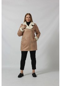 Resim Moda Berray 3262 Uzun İçi Kürklü Boğazı Kemer Detaylı Kaban Vizon Kahverengi 