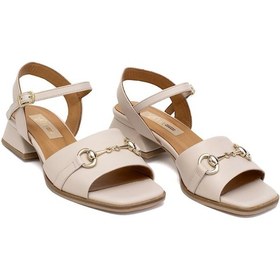Resim Elit Thalina Kadın Hakiki Deri Topuklu Sandalet Bej Bej 