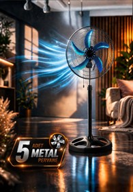 Resim Sanayi Tipi 80W Güçlü Vantilatör 56cm Isı Yalıtımlı Motor 5 Pervaneli MPIA VT10 Ev Ofis Ayaklı Fan 