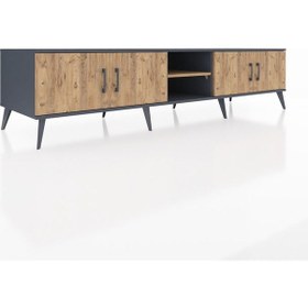 Resim Kronos Tv Ünitesi 3 Raflı 4 Kapaklı 220x59x51 Antrasit-çam Atlas Çam/atlas Çam - Antrasıt 