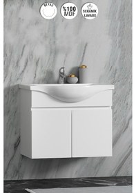 Resim Yıldız 75 Cm Beyaz Mdf Seramik Lavabolu Asma Banyo Alt Dolabı Beyaz 