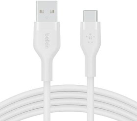 Resim Belkin BoostCharge Flex Silicone USB-C - USB-A Kablosu (2 m), iPad Pro, Galaxy S21, Ultra, Plus, Note 20, Pixel ve Diğer Aygıtlar için USB-IF Onaylı USB-C Şarj Kablosu - Beyaz 