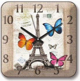 Resim Eyfel Kulesi Ve Kelebekler Duvar Saati Çok Renkli 