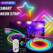 Resim Akıllı Neon LED, RGBIC Esnek Şerit Işıklar, Uygulama ve Uzaktan Kumanda ile LED Şerit Işıklar, Değişken Renk Işıklar, Müzik Senkronizasyonu, Esnek Kendin Yap Modelleme, Yatak Odası, Oturma Odası, Oyun Odası, TV Duvarı, Festival Parti Süslemesi için Uygun 