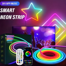 Resim Akıllı Neon LED, RGBIC Esnek Şerit Işıklar, Uygulama ve Uzaktan Kumanda ile LED Şerit Işıklar, Değişken Renk Işıklar, Müzik Senkronizasyonu, Esnek Kendin Yap Modelleme, Yatak Odası, Oturma Odası, Oyun Odası, TV Duvarı, Festival Parti Süslemesi için Uygun 