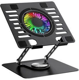 Resim Addison AD-RC36 Steely 360 Derece Dönebilen Fanlı RGB Işıklı Ayarlanabilir Siyah Metal Laptop Stand 