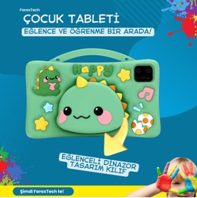 Resim FaroxTech Çocuklar İçin 7'' HD Dino Tablet | 5MP + 8MP Çift Kamera, Eğitici Oyunlar, Dayanıklı Silikon Kılıf 