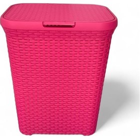 Resim 2'li Set Hasır Desenli Plastik Fusya Çamaşır Sepeti & Fusya Çamaşır Selesi Fuşya 