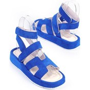 Resim Shoetek Ebbe Kadın Sandalet Bantlı Bilekten Dolamalı Saks Mavisi Süet Saks 