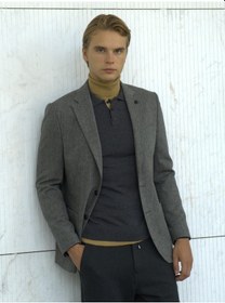 Resim Gri Erkek Yün Ceket Mono Yaka Slim Fit Çift Yırtmaçlı Ceket Ncs Jeans 4007-gri Gri 
