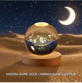 Resim Depomıx Dekoratif Led Kristal Küre Ahşap Altlıklı Şık Gece Lambası 