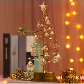 Resim Teltree Kristal Taşlı Noel Ağaç Desenli Odalar İçin Dekoratif Küçük Gece Lambası - 31 Cm Yükseklikli Paketli Masa Lambası Diğer 