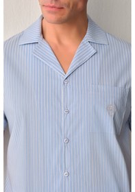 Resim Suwen Walker Erkek Pamuklu Gömlek Yaka Erkek Pijama Takımı Sh26711660b1075 Mavi Çizgili 