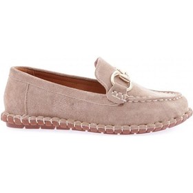 Resim Dgn 600-23y Kadin Dikiş Detayli Metal Tokali Loafer Ayakkabi 600-2109-R0186 Bej 