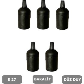 Resim İtalyan Tip E27 Duy Vidasız Geçmeli Düz Bakalit Siyah (250V-4A) 5 Adet 