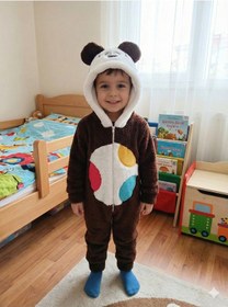 Resim Mj Kids Unisex Bebek Welsoft Peluş Mont-tulum Kapüşonlu Fermuarlı Kahverengi 