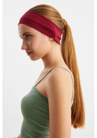 Resim Kadın %100 Pamuklu Penye, Kaymaz, Terletmez, Ultra Hafif, Spor Saç Bandı Bandana - Tek Ebat / Bordo Bordo 