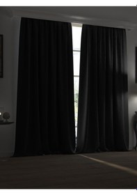 Resim Super Blackout Serisi Gece Siyahı Rengi Işık Geçirmez Ekstraforlu Fon Perde Siyah 