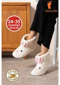 Resim Albishoes Kız Çocuk Kulak Tavşan Figürlü Ev Botu Panduf Çocuk Peluş Rahat Sessiz Taban Ev Ayakkabısı Krem 